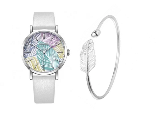 Phối đồng hồ Julius JA-1090A dây da trắng cùng Vòng tay dáng kiềng dreamcatcher - Tatiana - VB2292